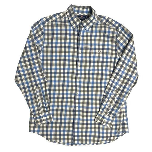 Vineyard Vines Men Button Down Blue Plaid Long Sleeve Size Large Slim Fit Tucker - Picture 10 of 10